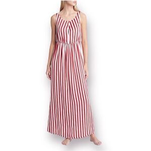 Open Edit Twist Front Satin Maxi Nightgown Cutout Recycled Red White Stripe M